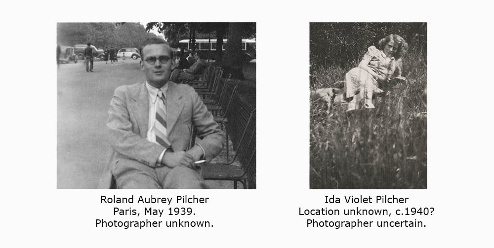 Images of Roland Pilcher in Paris in 1939 and Ida Pilcher, location and date unknown.